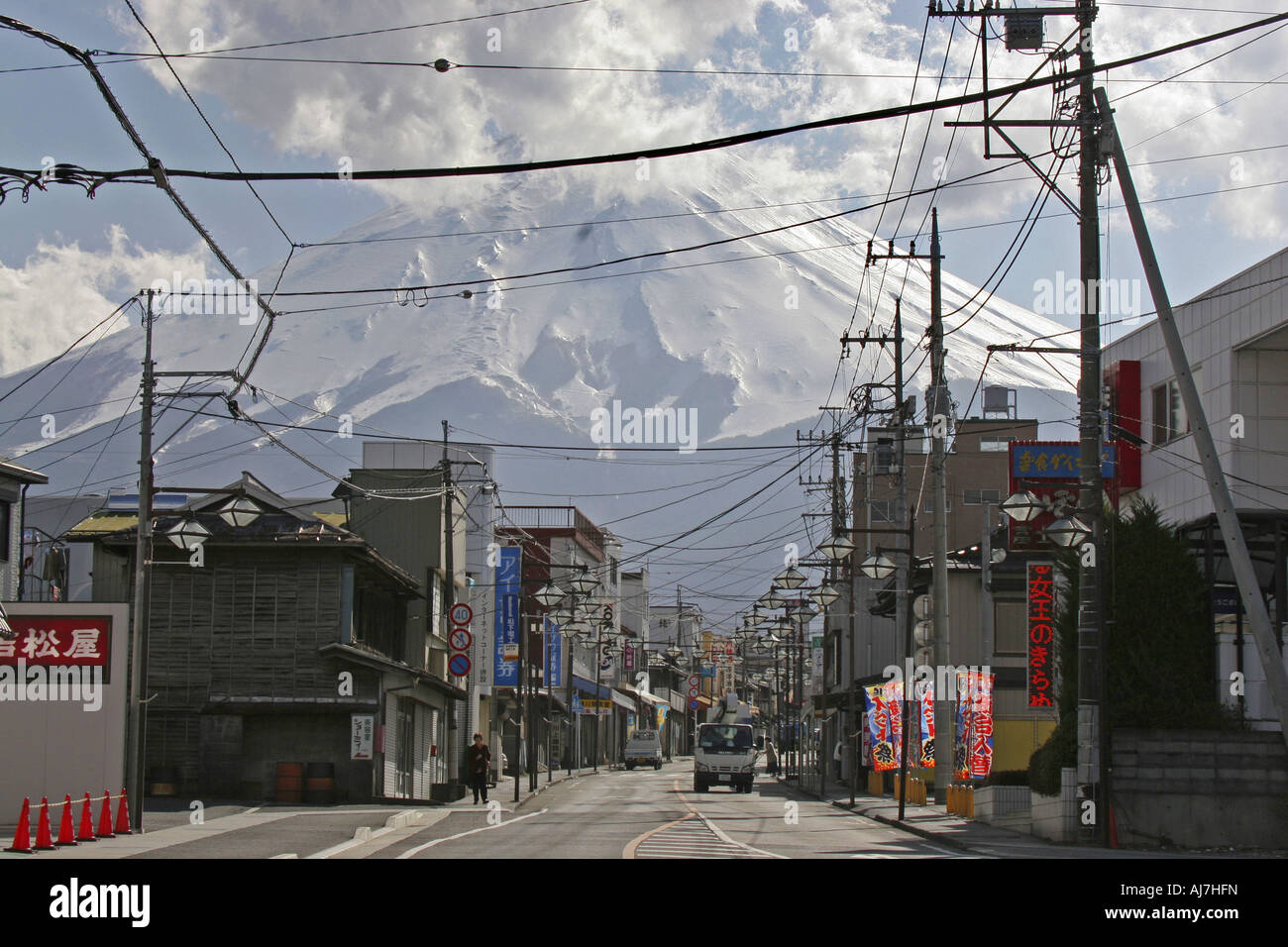 Mt. Fuji vista dalla città Fuji-Yoshida Yamanashi Giappone Foto Stock
