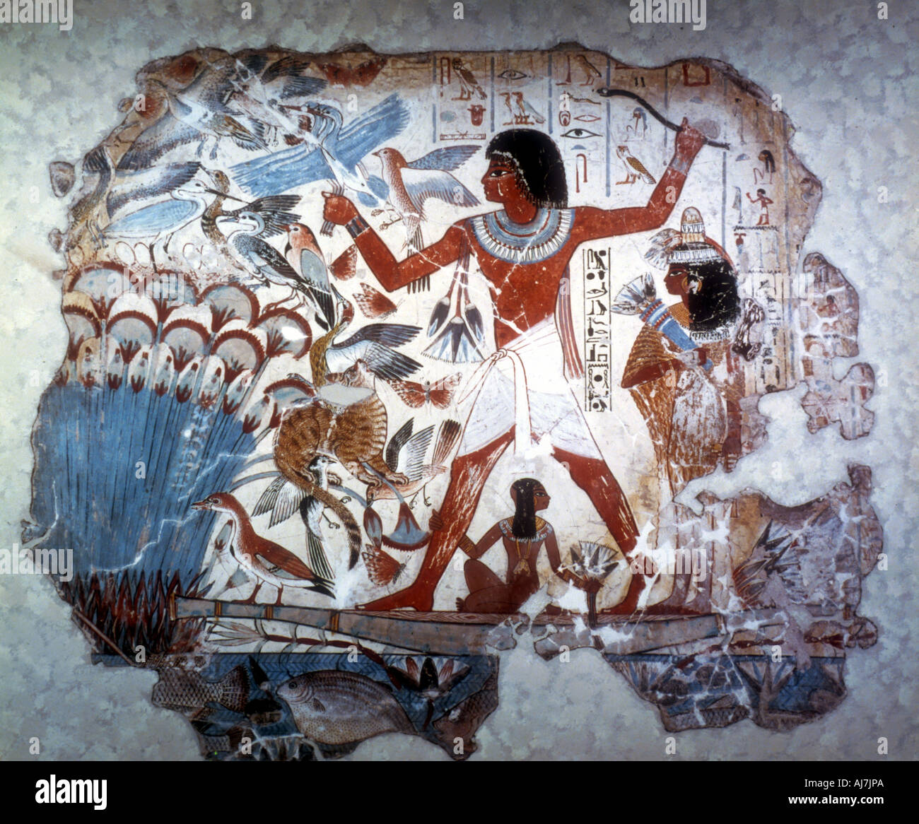 Antica egiziana caccia quaglie con un bastone di lancio, c1350 BC. Artista: Anon Foto Stock