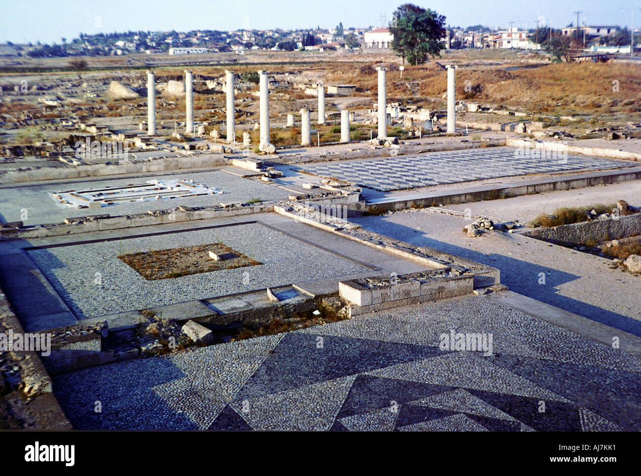 Vista dei resti archeologici a Pella, Macedonia centrale. Artista: Anon Foto Stock
