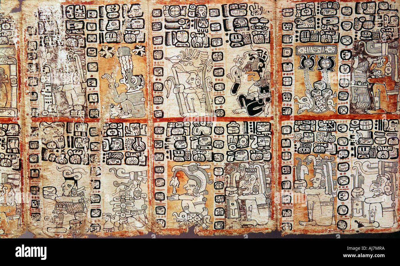 Sezione da Maya Codex Troano, XV secolo. Artista: sconosciuto Foto Stock