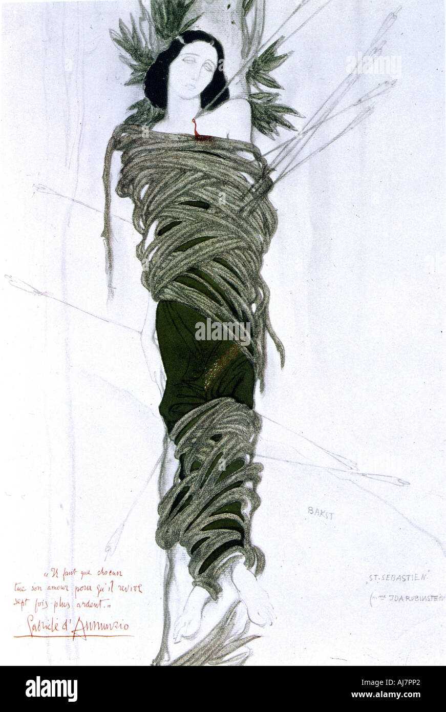 Costume Design per scrittore italiano Gabriele D'Annunzio il dramma il Martirio di San Sebastiano, 1911. Artista: Leon Bakst Foto Stock