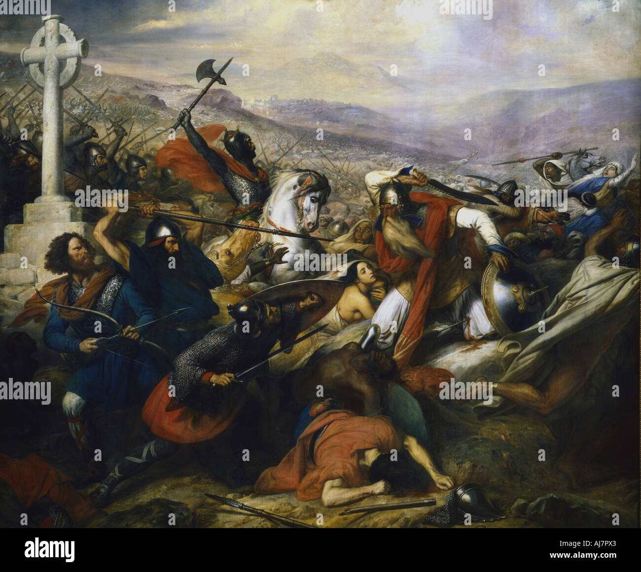 Battaglia di Poitiers, Francia, 732 (1837). Artista: Charles Auguste Guillaume Steuben Foto Stock