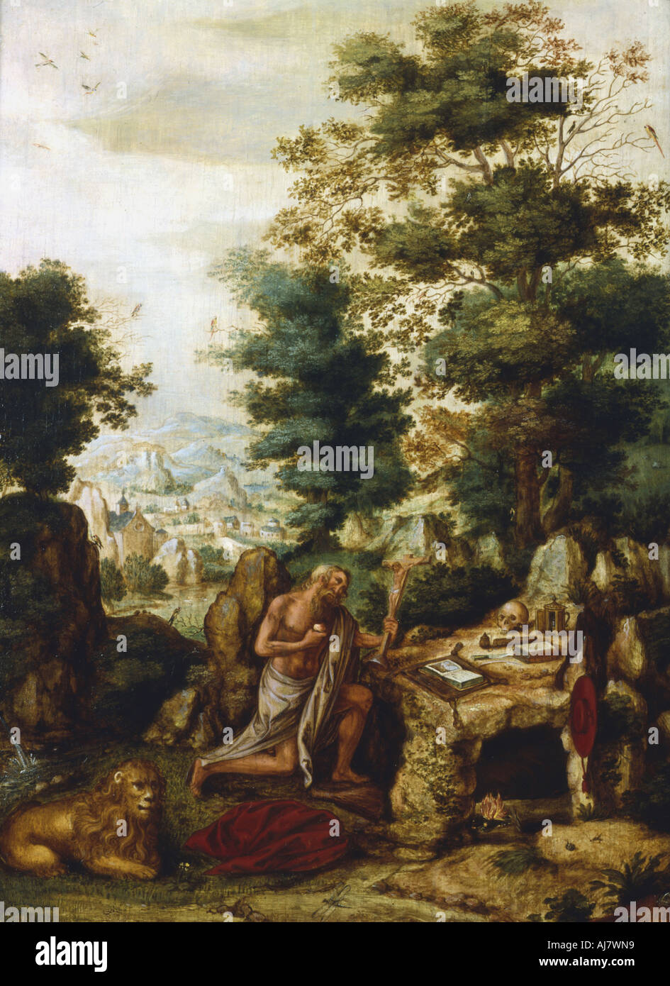 'St Jerome in un paesaggio', C1530-c1550. Artista: Herri met de ble Foto Stock