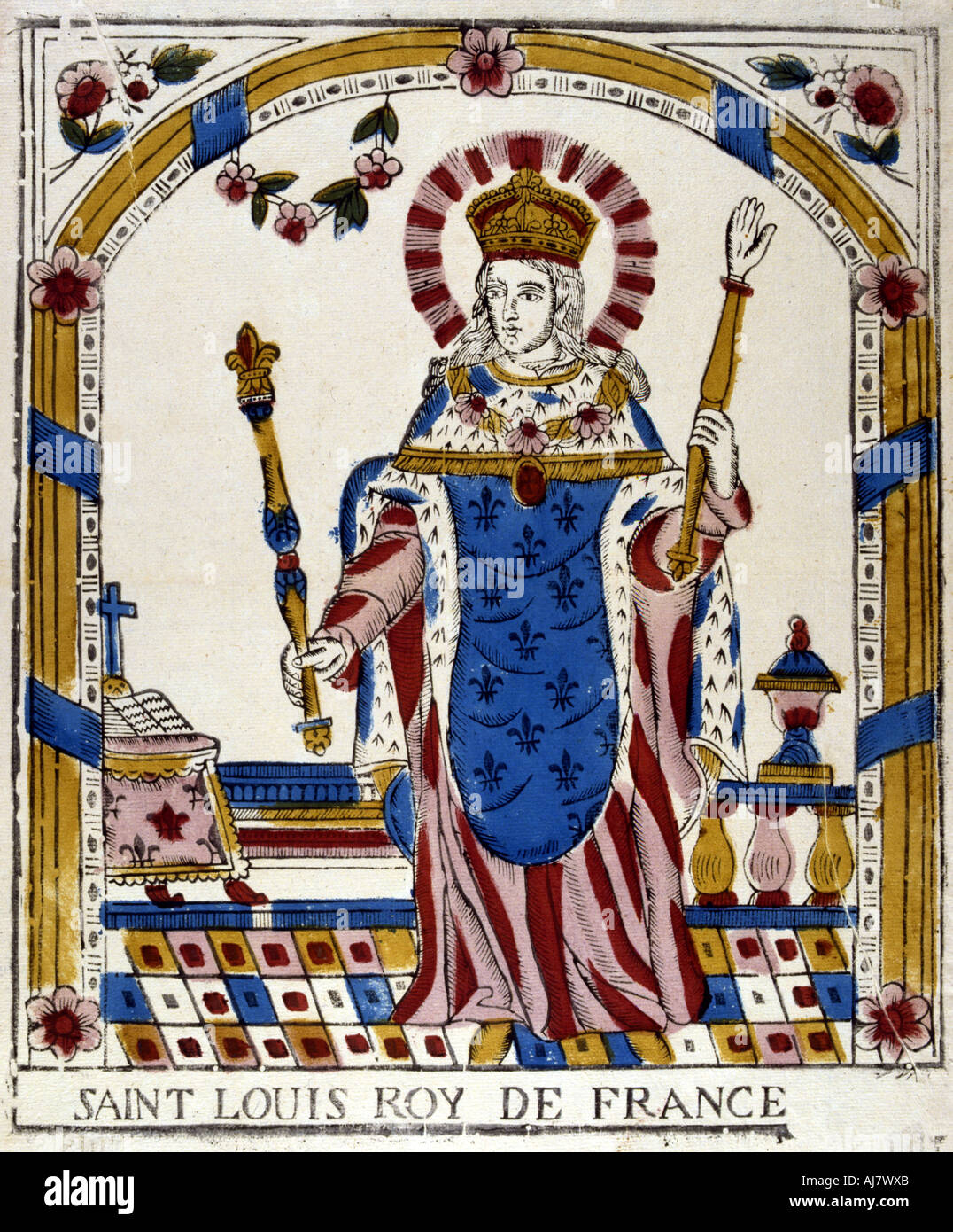 Luigi IX Re di Francia, nella sua incoronazione accappatoi, 1226 (XIX secolo). Artista: Anon Foto Stock