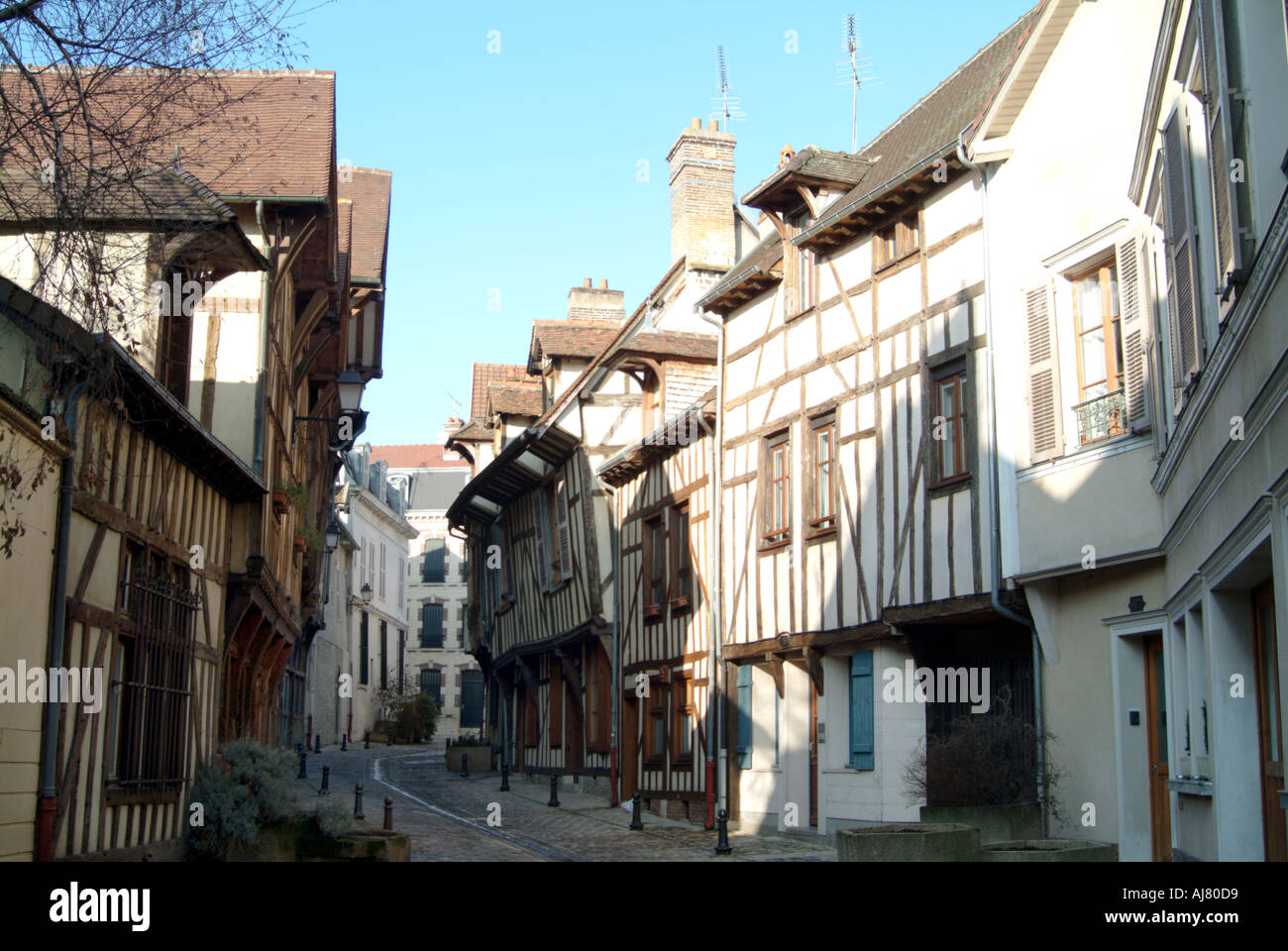 Francia Aube Troyes metà edifici con travi di legno Foto Stock
