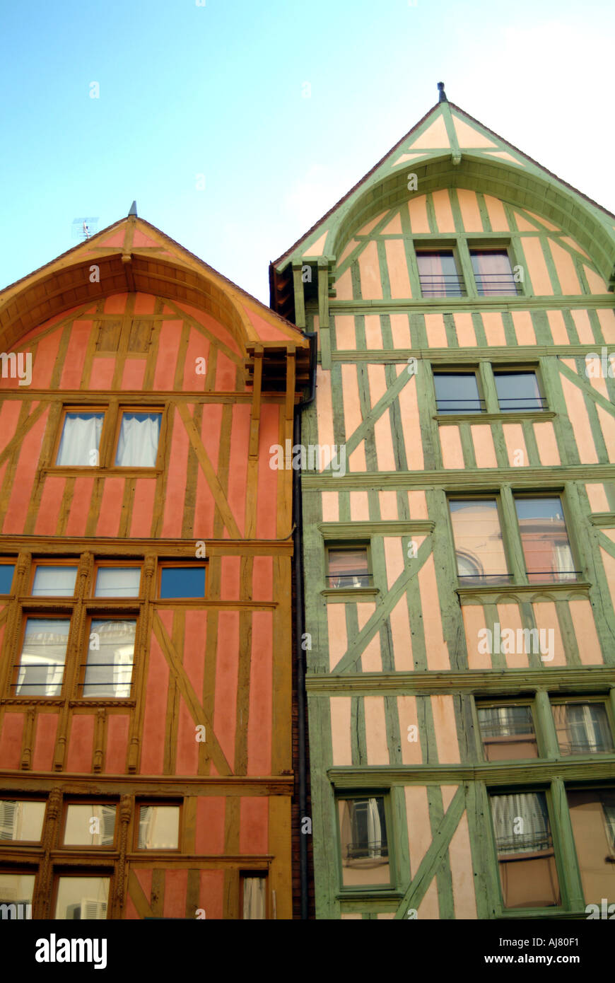 Francia Aube Troyes metà edifici con travi di legno Foto Stock