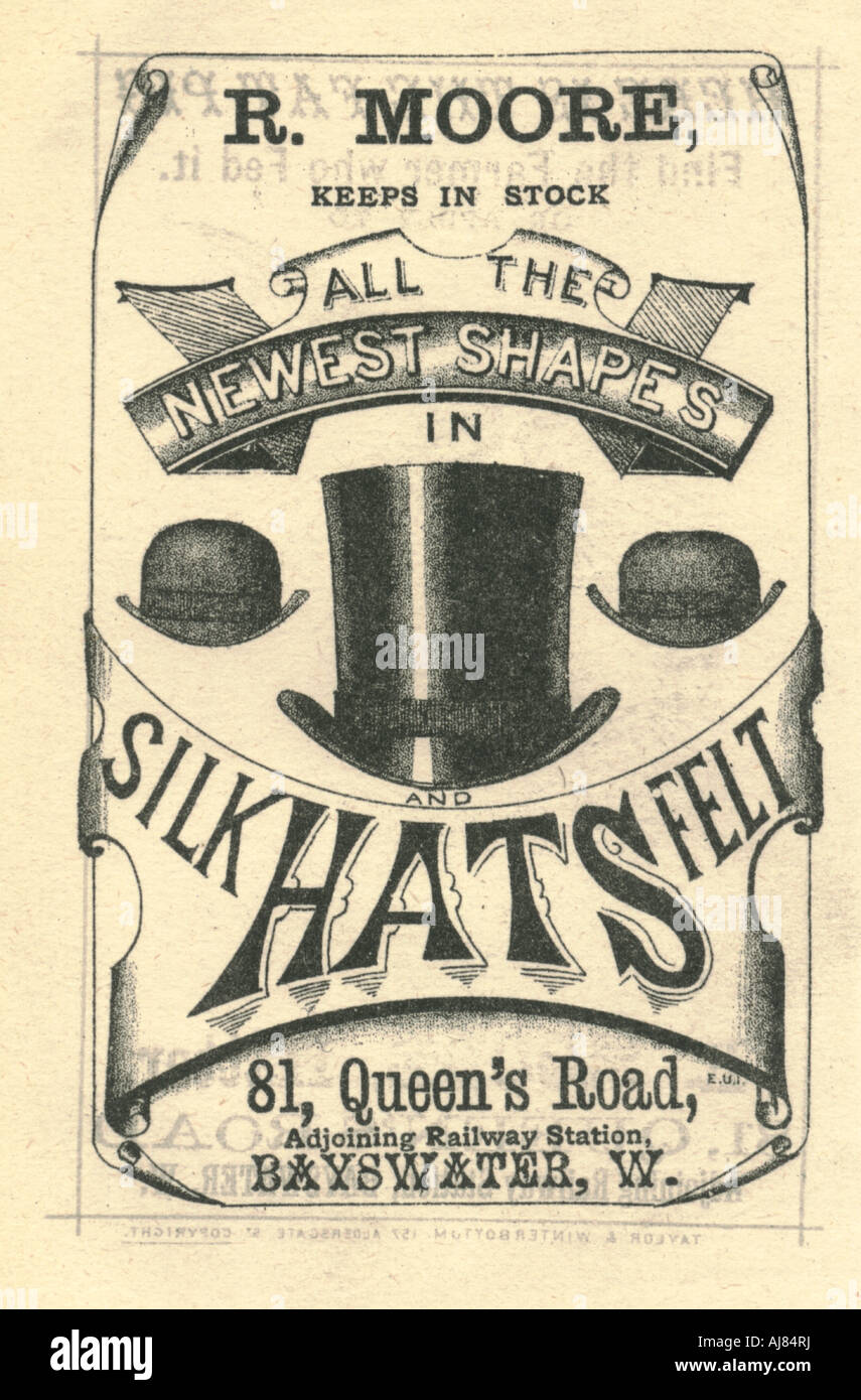 Hatters annuncio handout circa 1890 Foto Stock