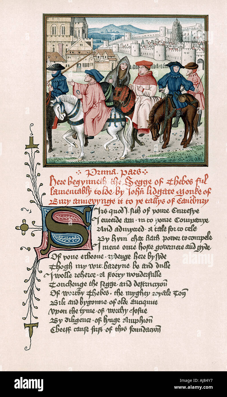 I pellegrini di Canterbury, c1420 (XIX secolo). Artista: sconosciuto Foto Stock