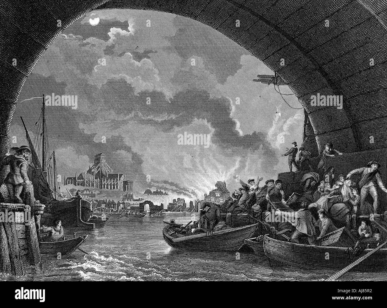 Grande Incendio di Londra, 1666 (XIX secolo). Artista: sconosciuto Foto Stock