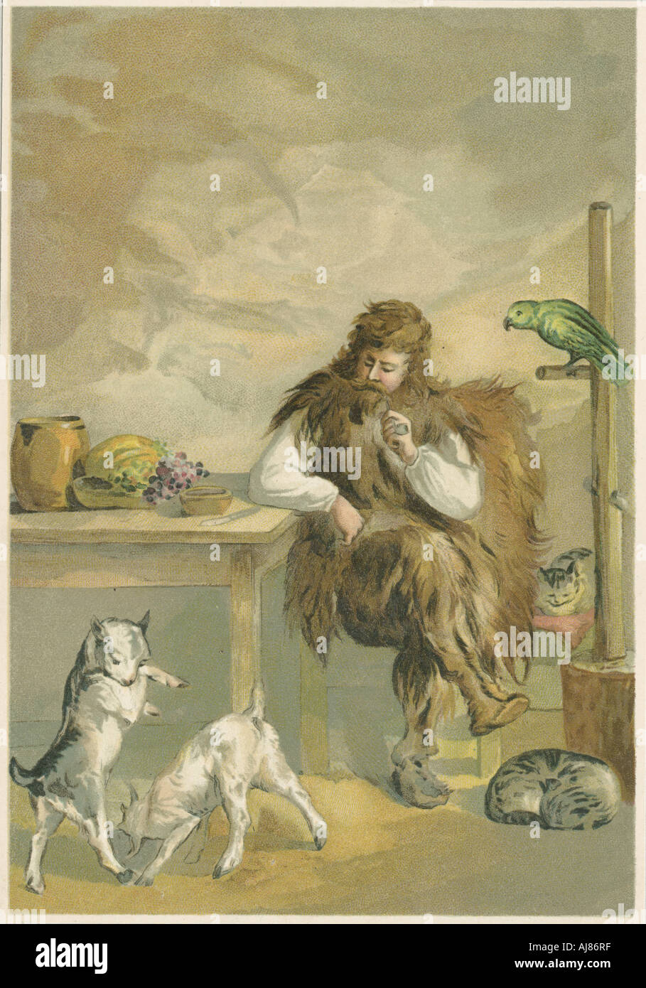 Scena di Robinson Crusoe di Daniel Defoe, 1892. Artista: John Dawson Watson Foto Stock