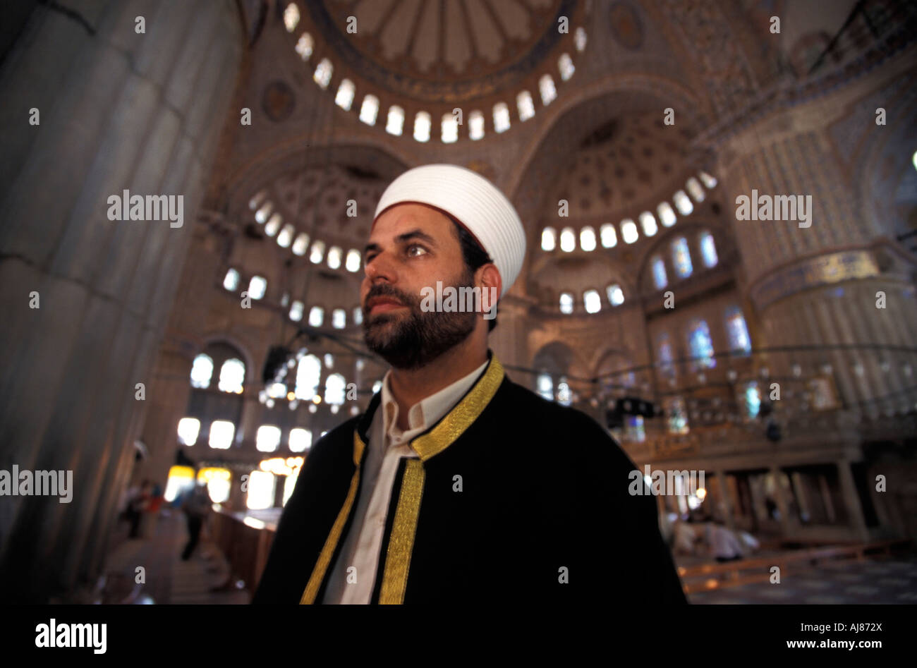 Imamah dentro la Moschea del Sultano Ahmed, Moschea blu Istanbul Istanbul Turchia Foto Stock