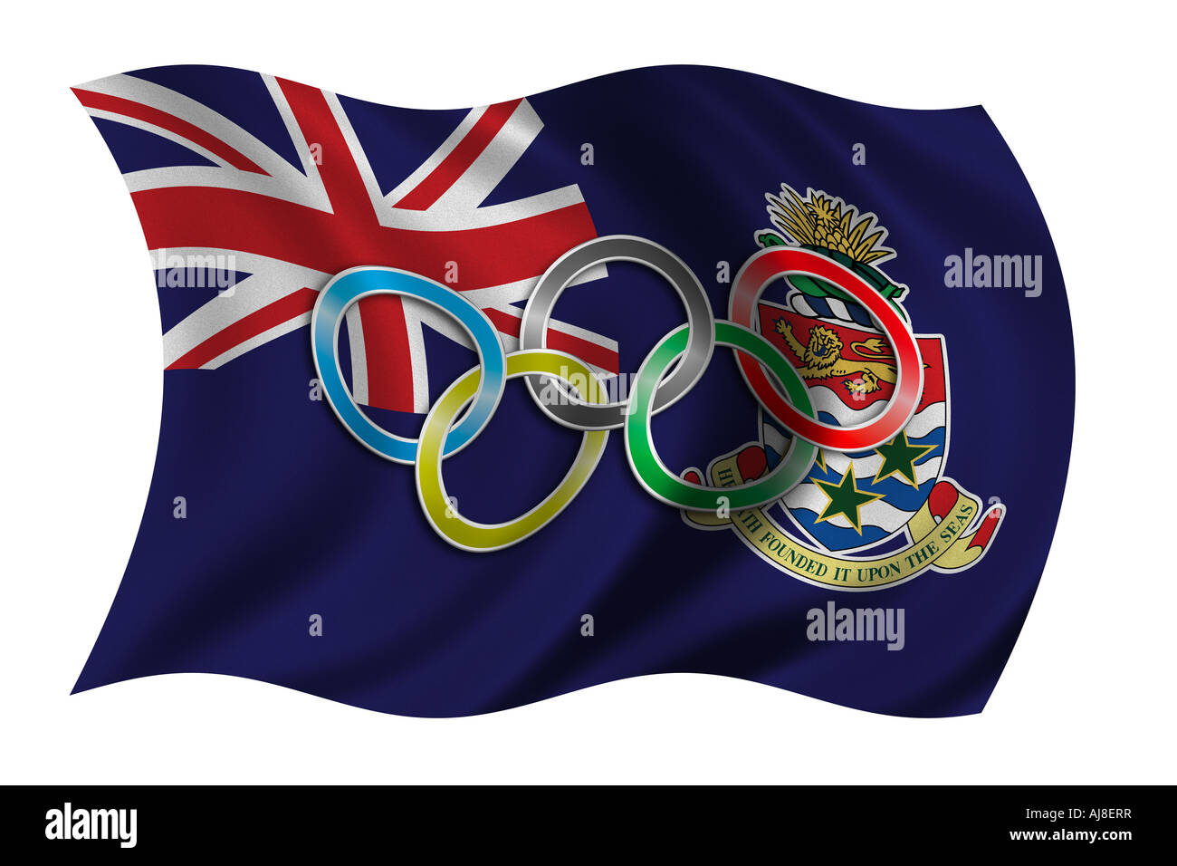 Bandiera delle Isole Cayman con simbolo olimpico Foto Stock