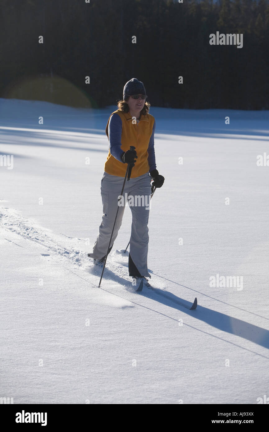 Donna xc sciare vicino Silverton, CO Foto Stock