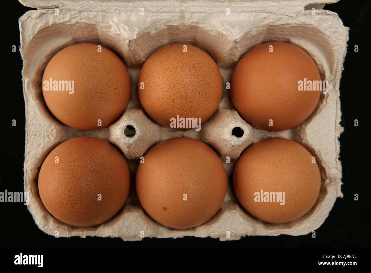 Scatola di cartone di sei uova Foto Stock