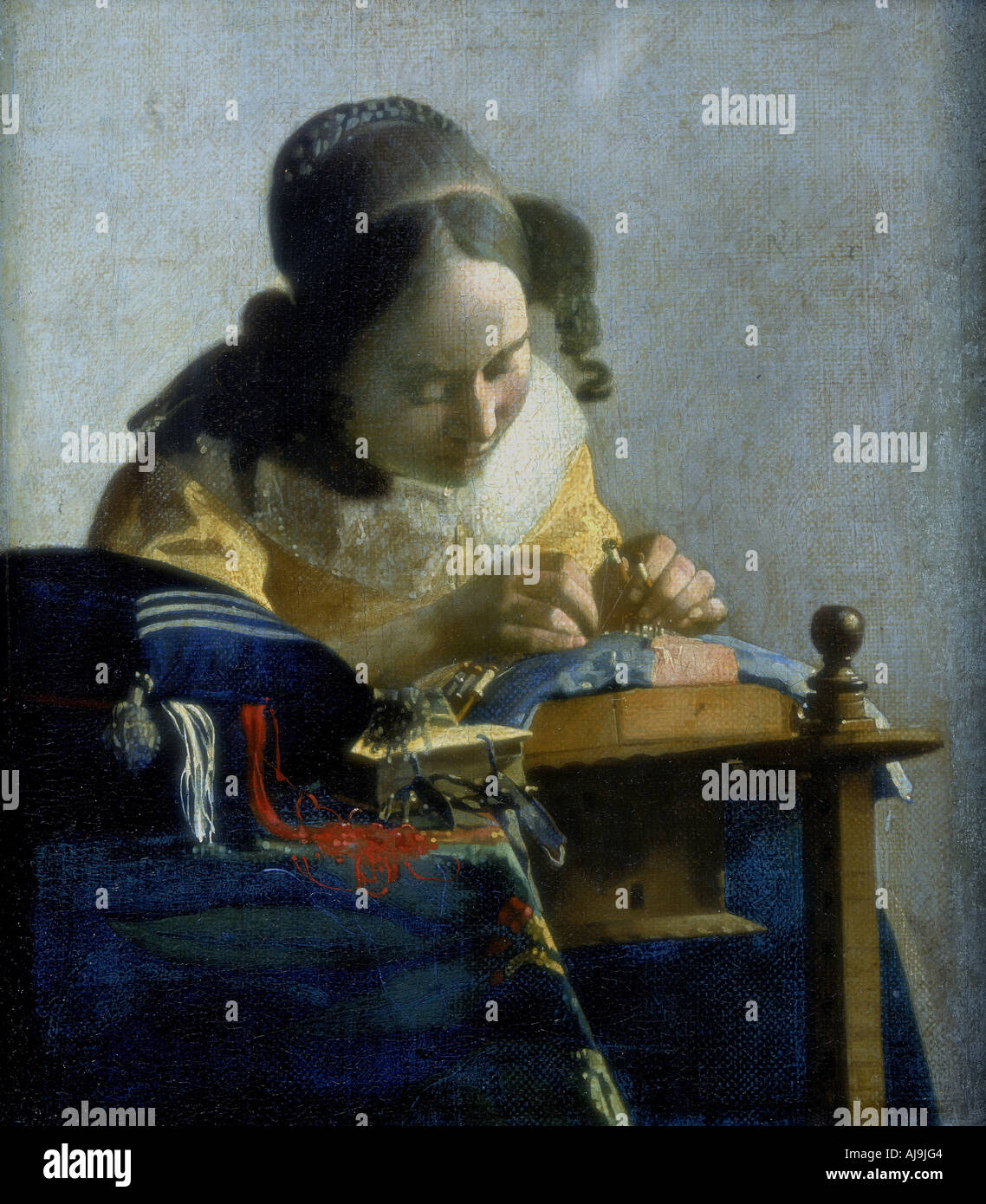 'Il laccio Maker", c1664. Artista: Jan Vermeer Foto Stock