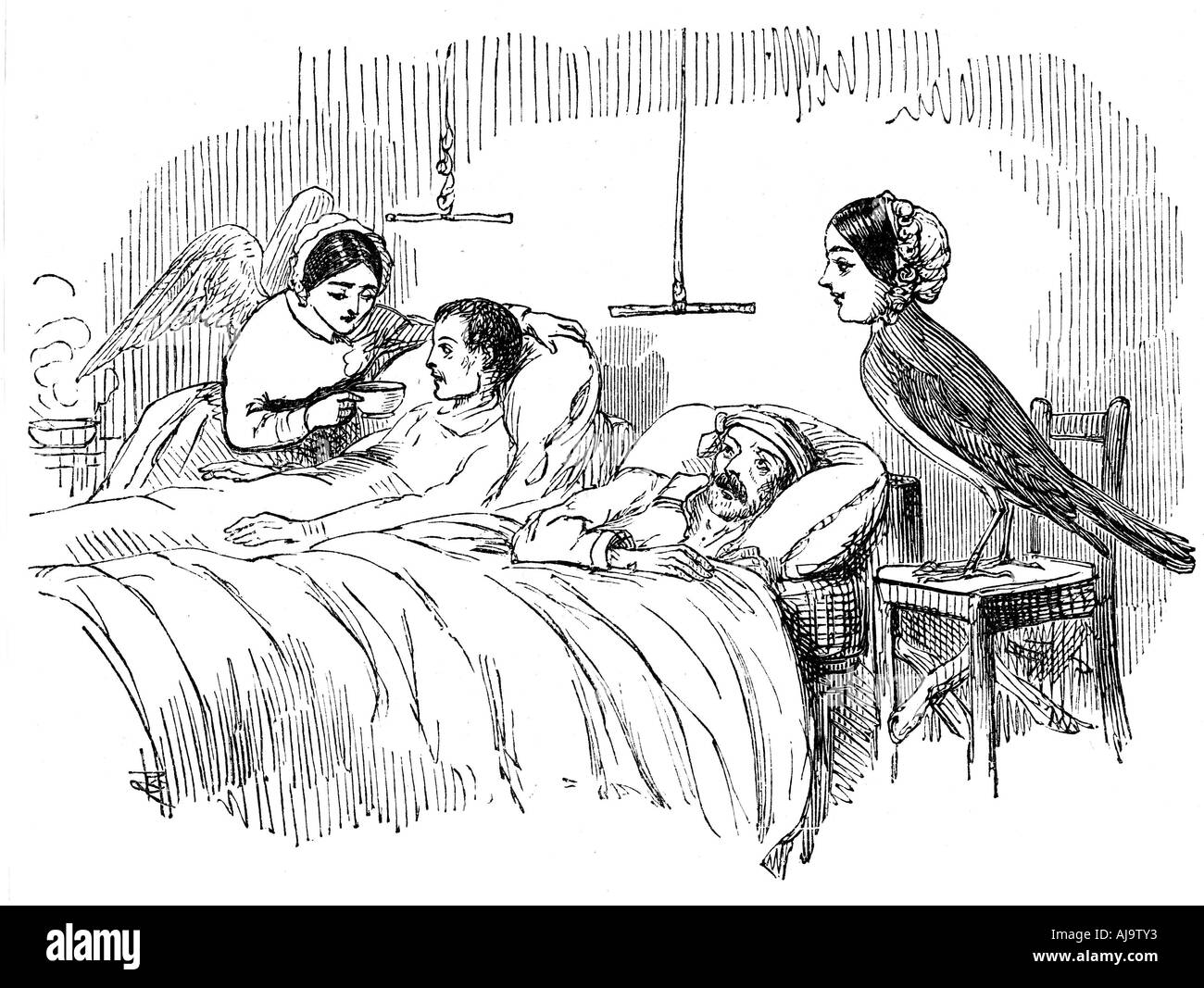 Florence Nightingale guardando un infermiere al lavoro, 1854. Artista: sconosciuto Foto Stock
