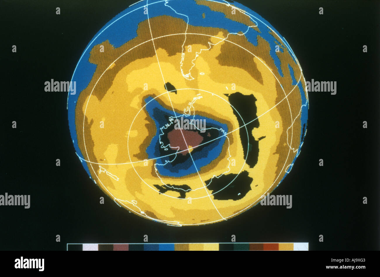 Immagine a falsi colori di ozono Antartico foro, 30 novembre 1992. Artista: sconosciuto Foto Stock