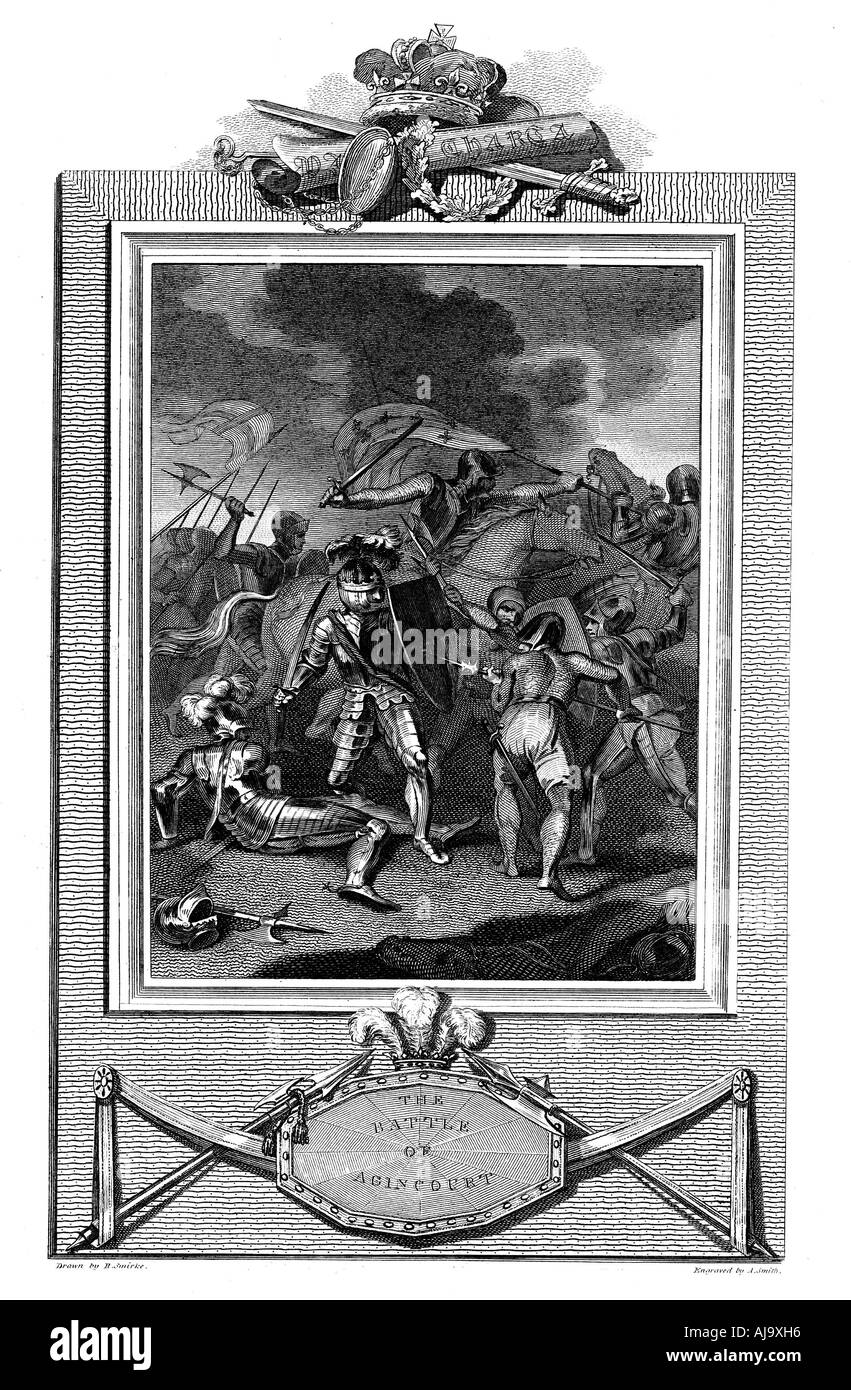 Battaglia di Agincourt, cento anni di guerra, 25 ottobre 1415 (1825). Artista: Un Smith Foto Stock
