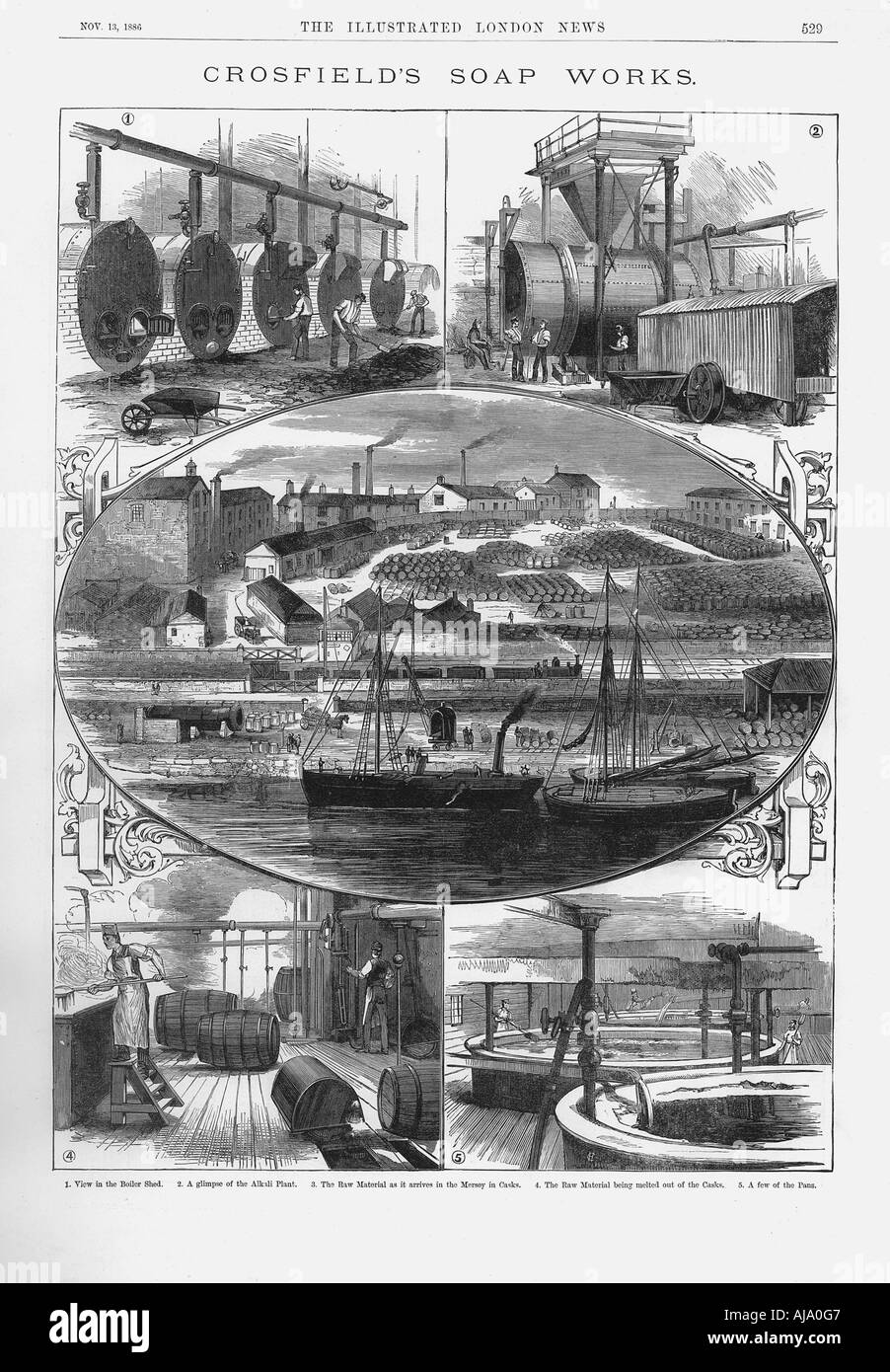 Giuseppe Crosfield & Figlio di fabbrica di sapone in banca cava, Warrington, Cheshire, 1886. Artista: sconosciuto Foto Stock