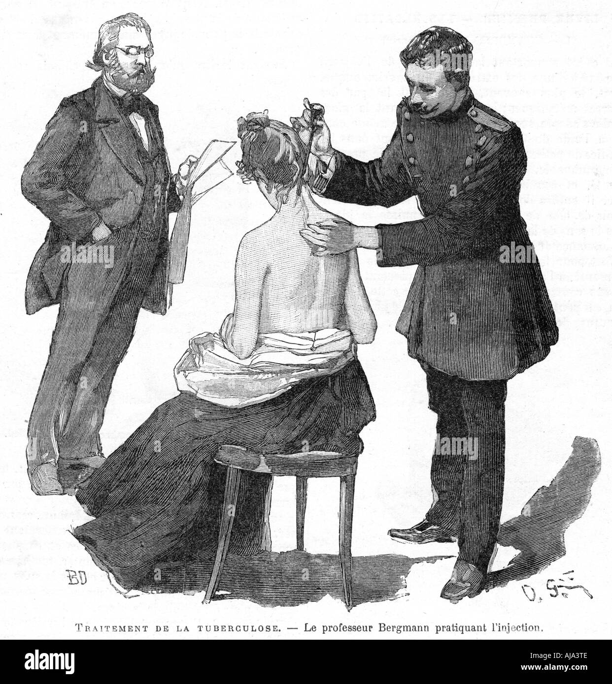 Il Professor Bergmann iniettare una tubercolosi paziente, 1891. Artista: sconosciuto Foto Stock