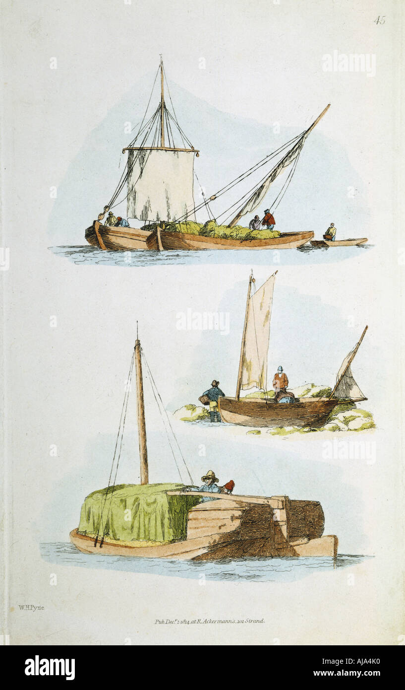 Tradizionali barche di Norfolk, 1814. Artista: William Henry Pyne Foto Stock