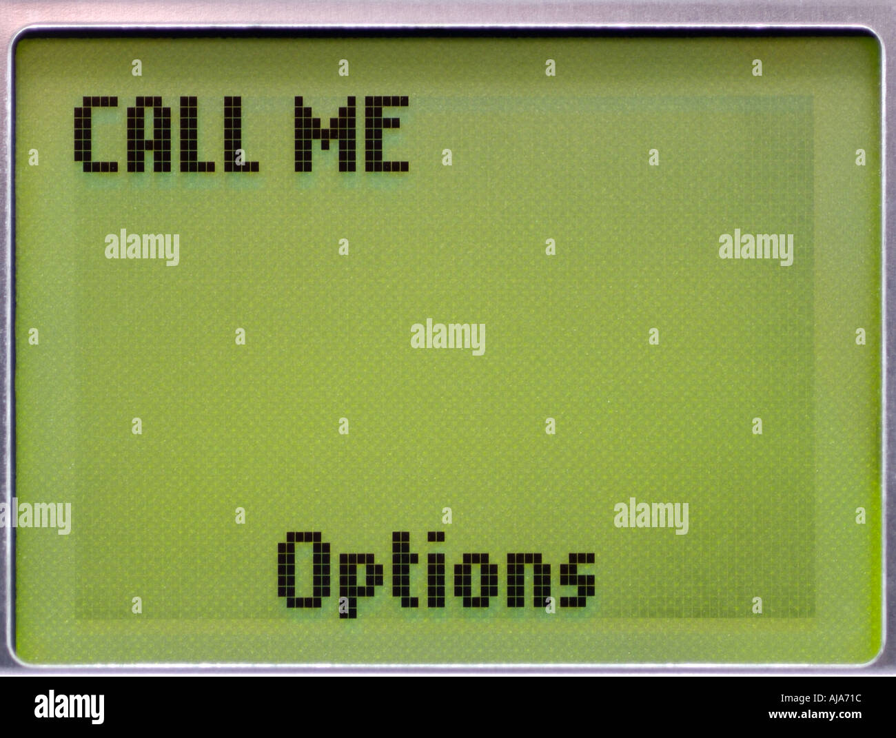 Il display del telefono cellulare con Call Me messaggio, chiudere verso l'alto. Foto Stock
