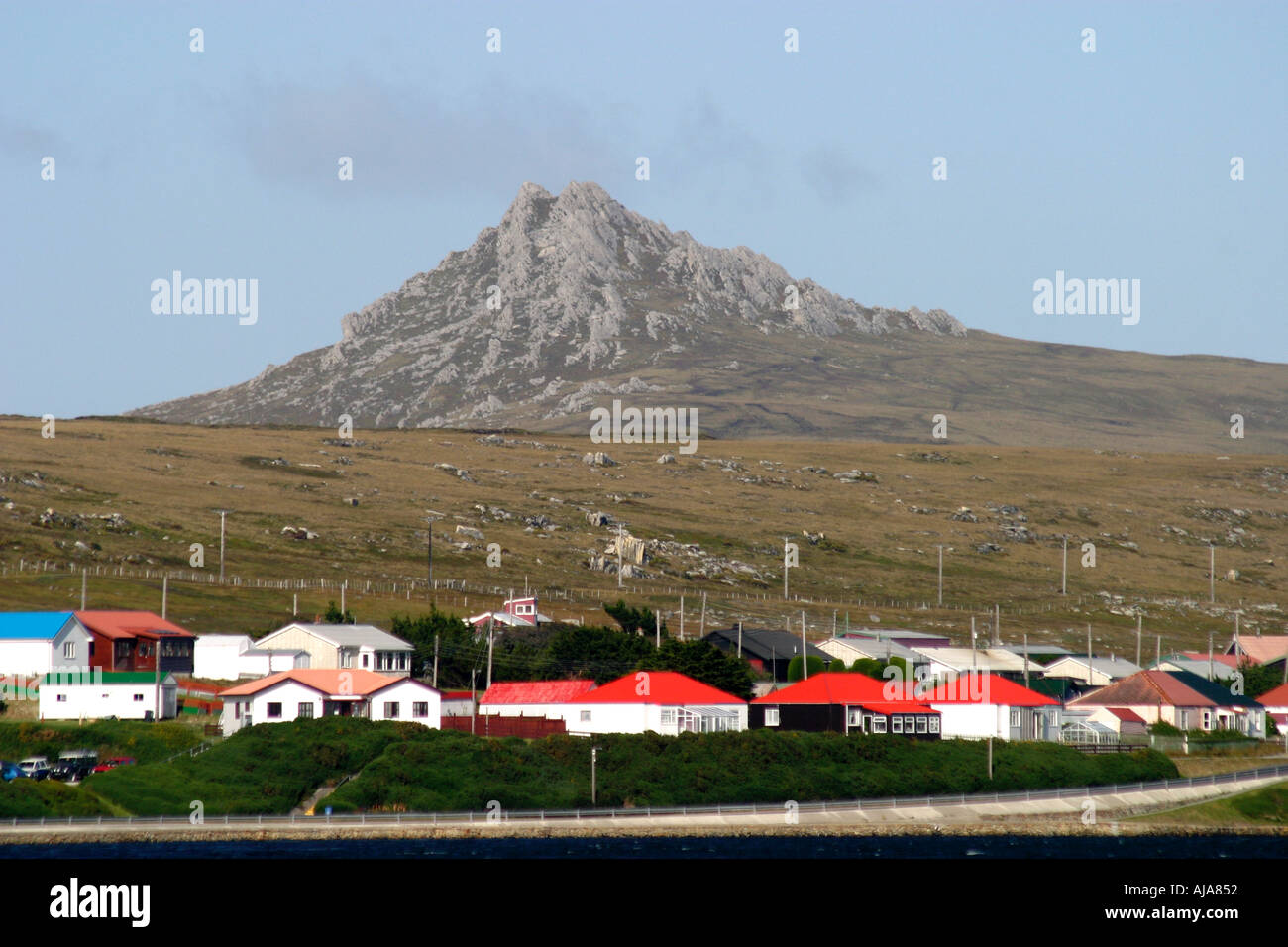 Goose hill Stanley Isole Falkland scena di pesanti combattimenti durante la guerra delle Falkland Foto Stock