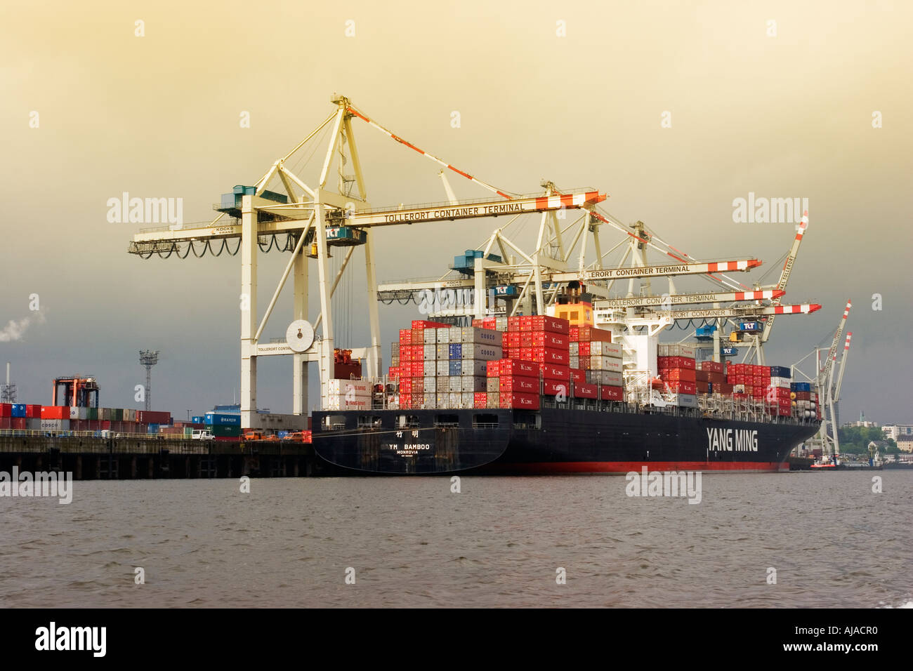 Yang Ming nave container nel porto di Amburgo Germania Maggio 2006 Foto Stock