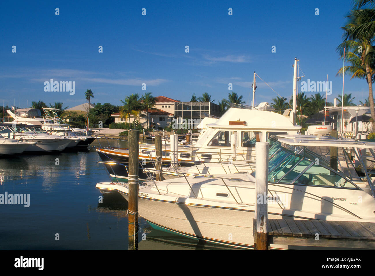 Captiva Island, Florida, marina, barche a motore, South Seas plantation, isola barriera, Southwest Florida, lee county, Foto Stock