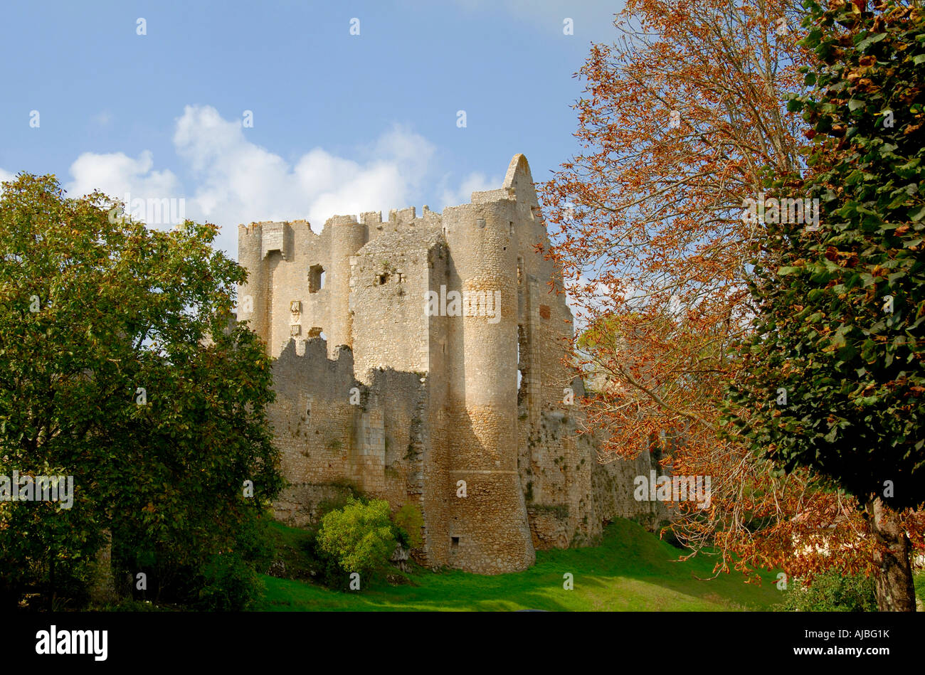 Rovinato chateau, angoli-sur-l'Anglin (86260), Vienne, in Francia. Foto Stock