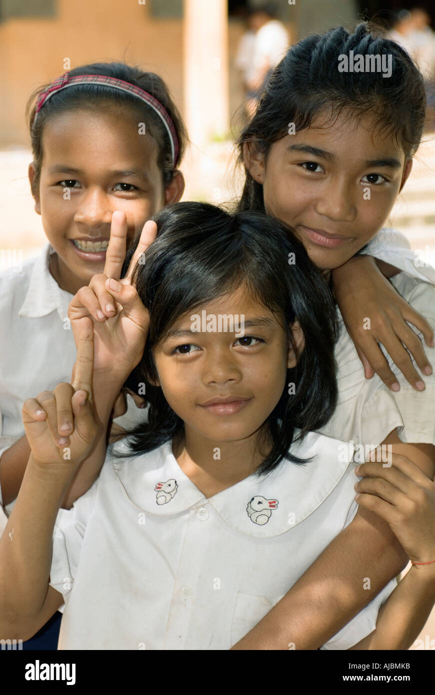 Cambogia Scuola ragazze Divertirsi Wat Dam Nak Siem Reap Foto Stock