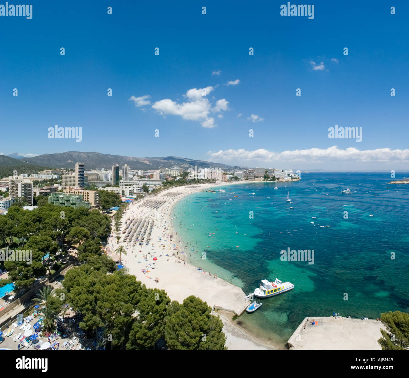 Spiaggia da Sol Hotel Antille, Magaluf, la baia di Palma di Maiorca, isole Baleari, Spagna Foto Stock