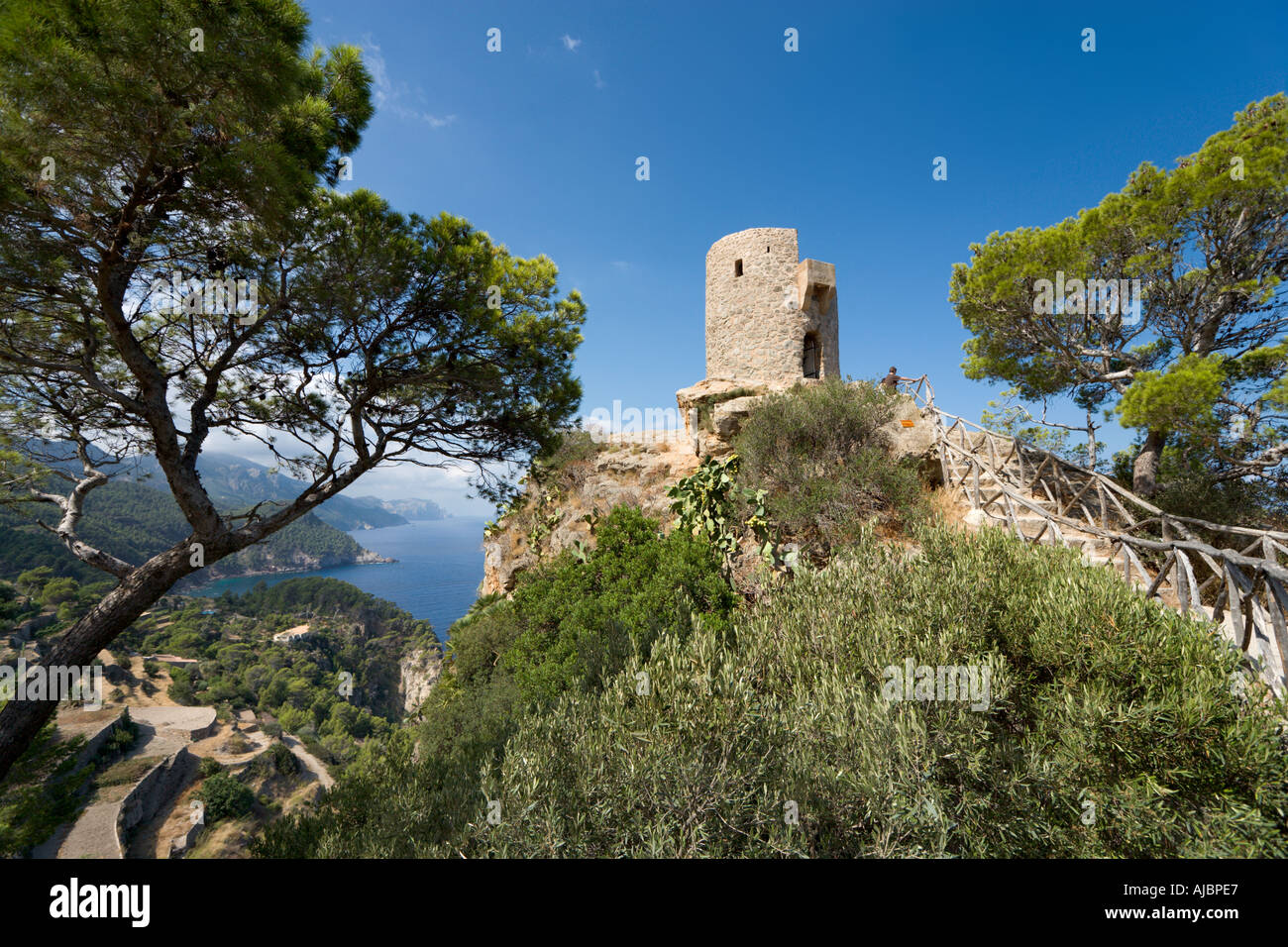 Mirador Torre del Verger vicino a Banyalbufar, Costa Ovest, Mallorca, Spagna Foto Stock