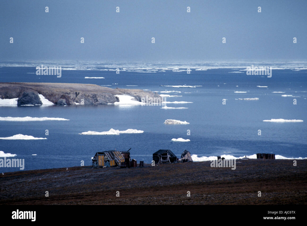 Trapper capanne su isola di Wrangel, Russia siberiano, Wrangel Foto Stock