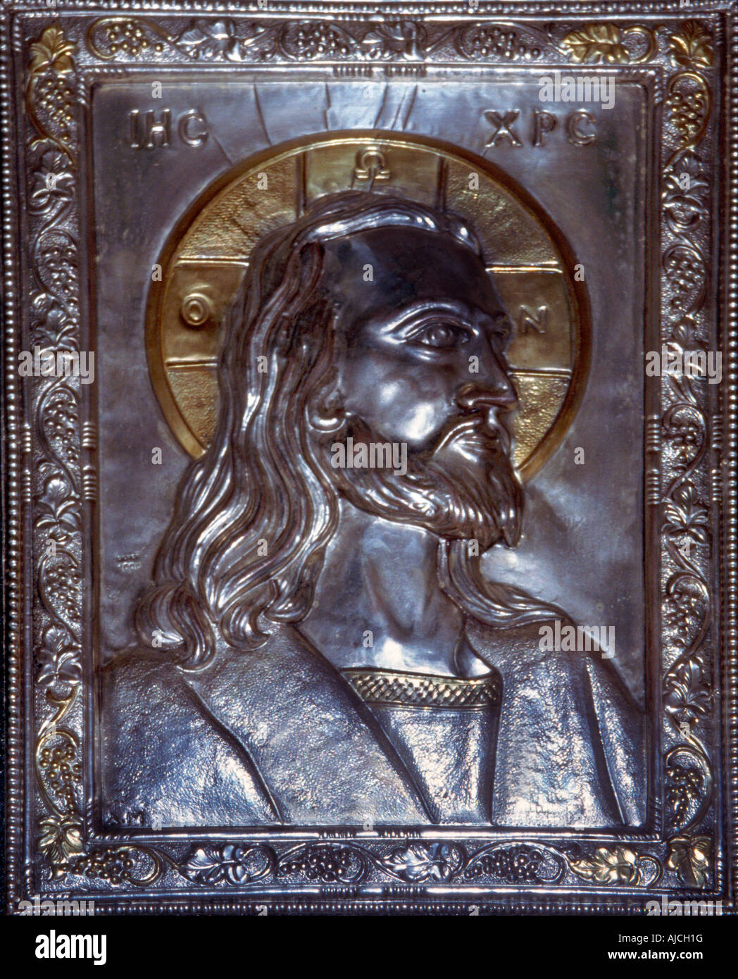 Atene GRECIA Agios Georgios Lykavittos Hill argento icona di Cristo Foto Stock