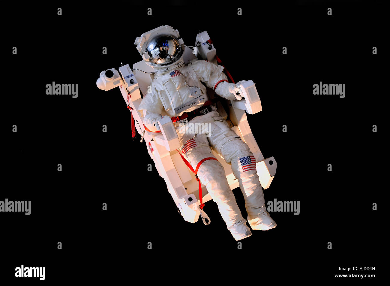 Astronauta simulate nello spazio alla Cité des Sciences de l'Industrie della Villette Park a Parigi, Francia Foto Stock