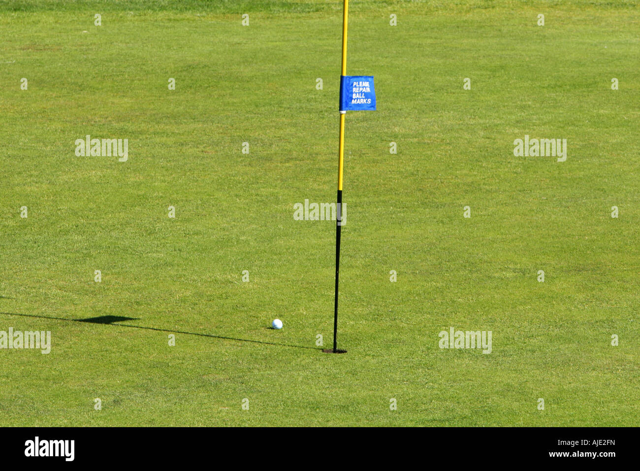 Golfball vicino al foro su un verde Foto Stock