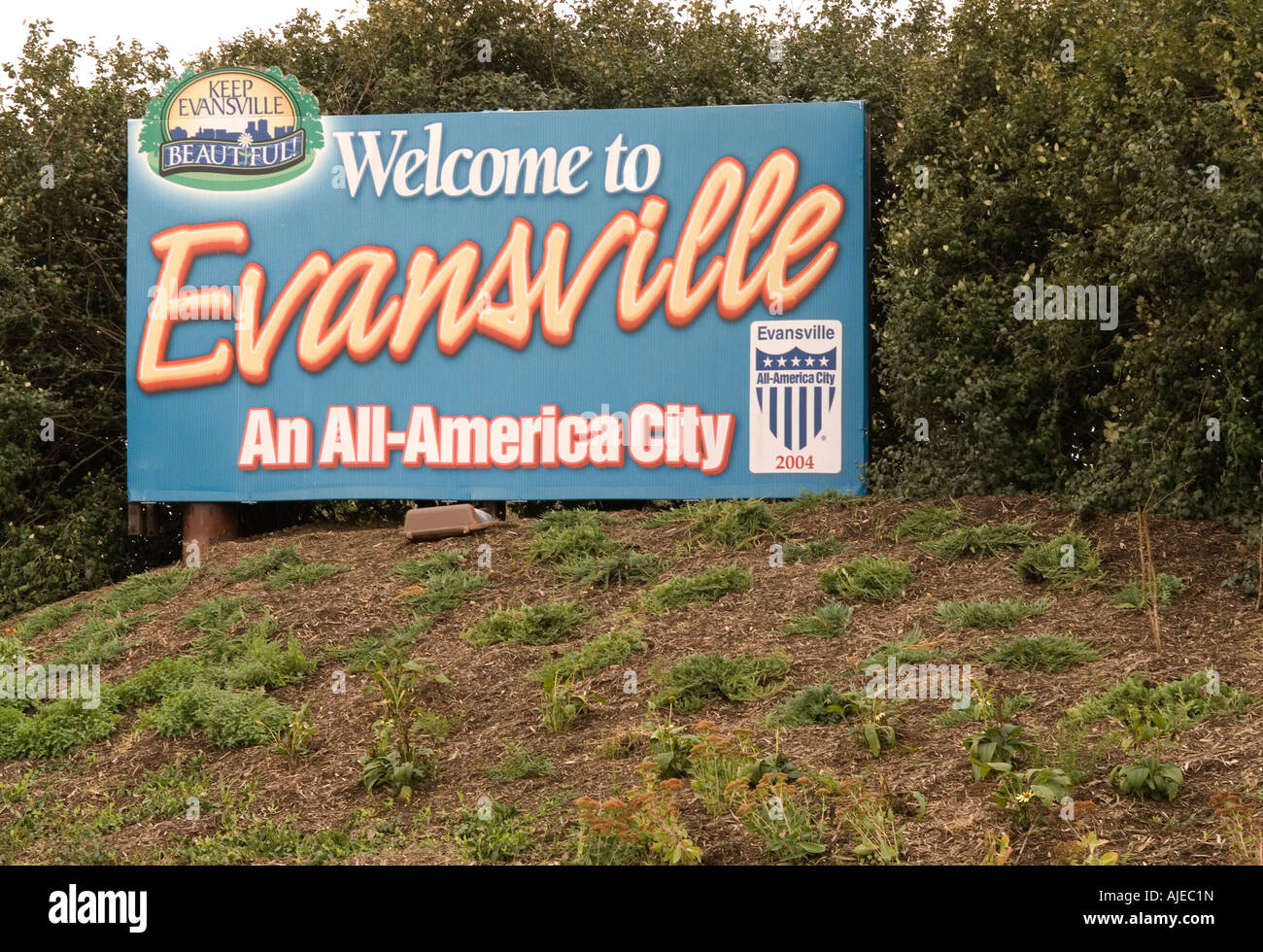 Benvenuto a Evansville Indiana segno USA Foto Stock