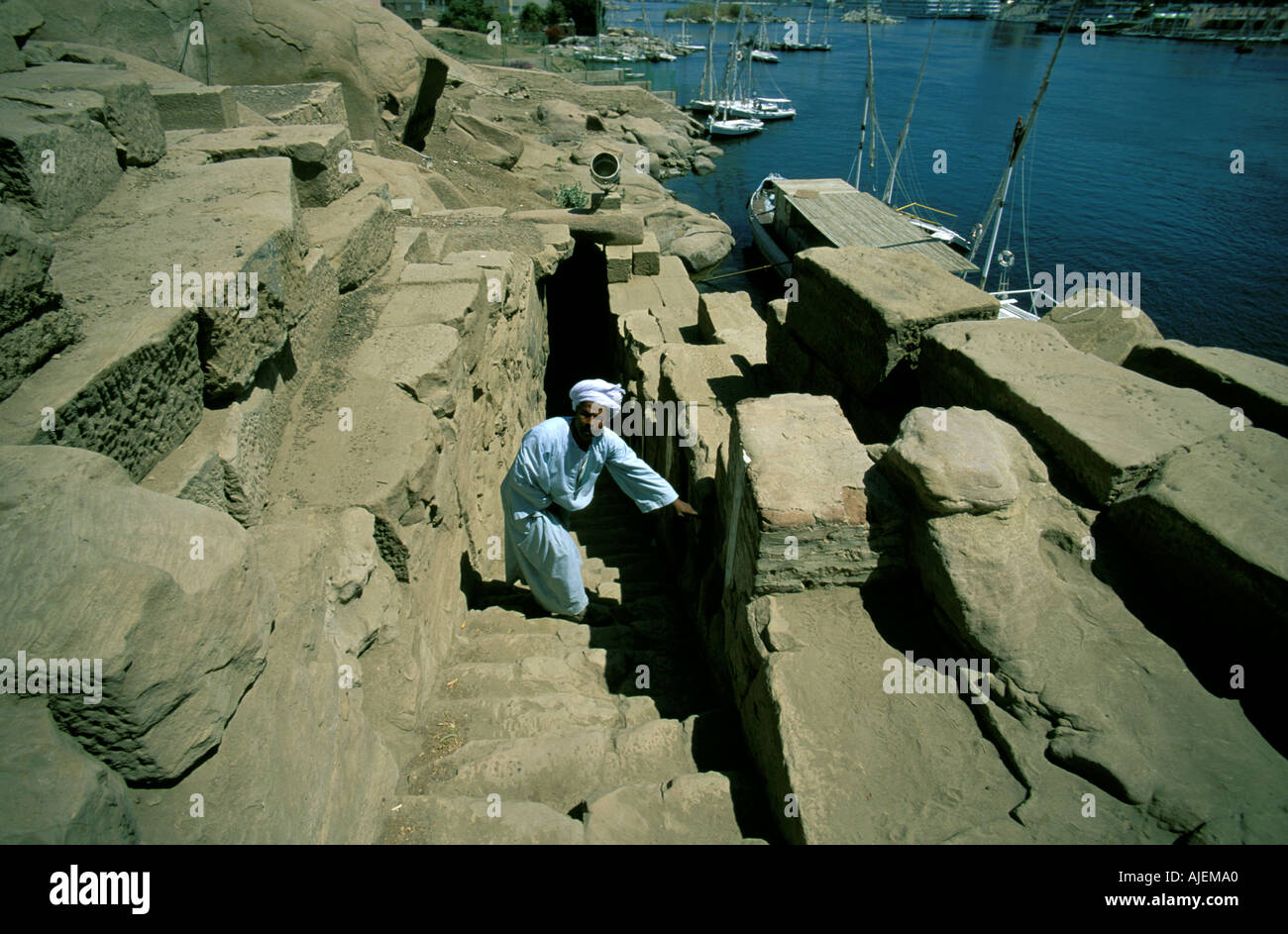 Il Aswan Nilometer sull isola Elefantina Foto Stock