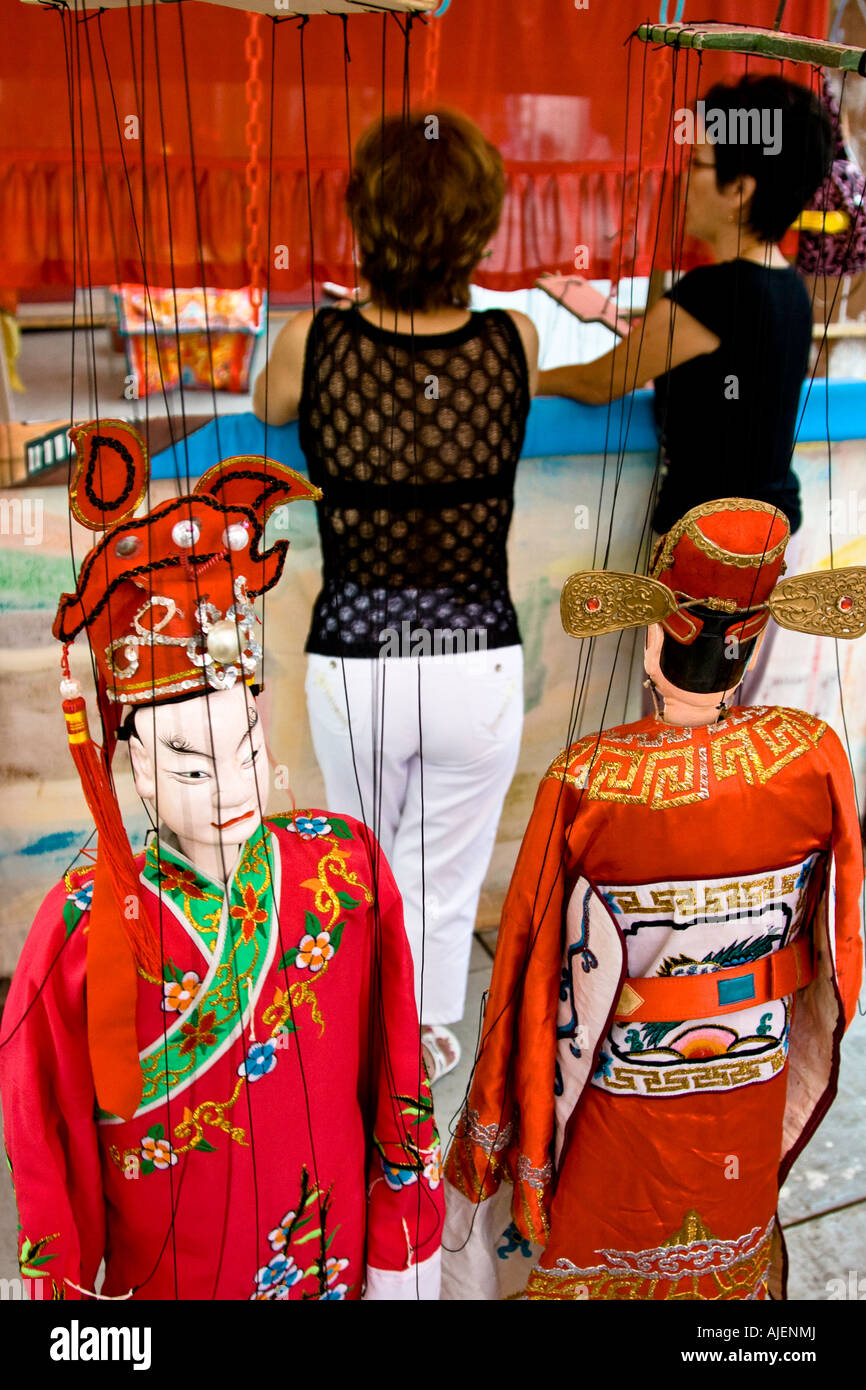 Cinese in legno operistico spettacolo di marionette di Singapore di prestazioni Foto Stock