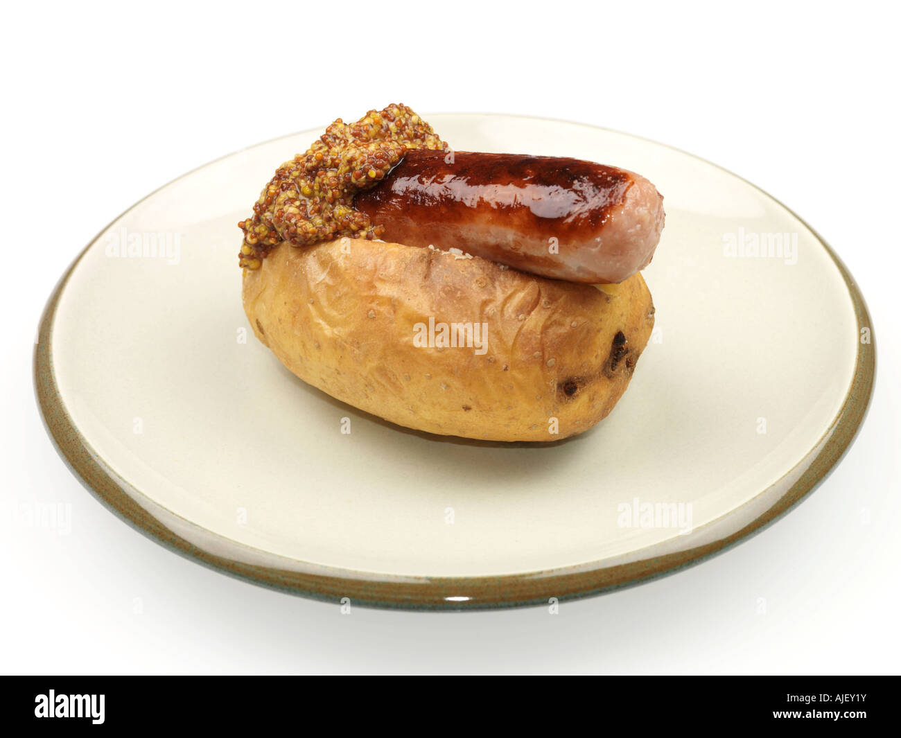 Giacca di patate con salsiccia e senape al miele Foto Stock