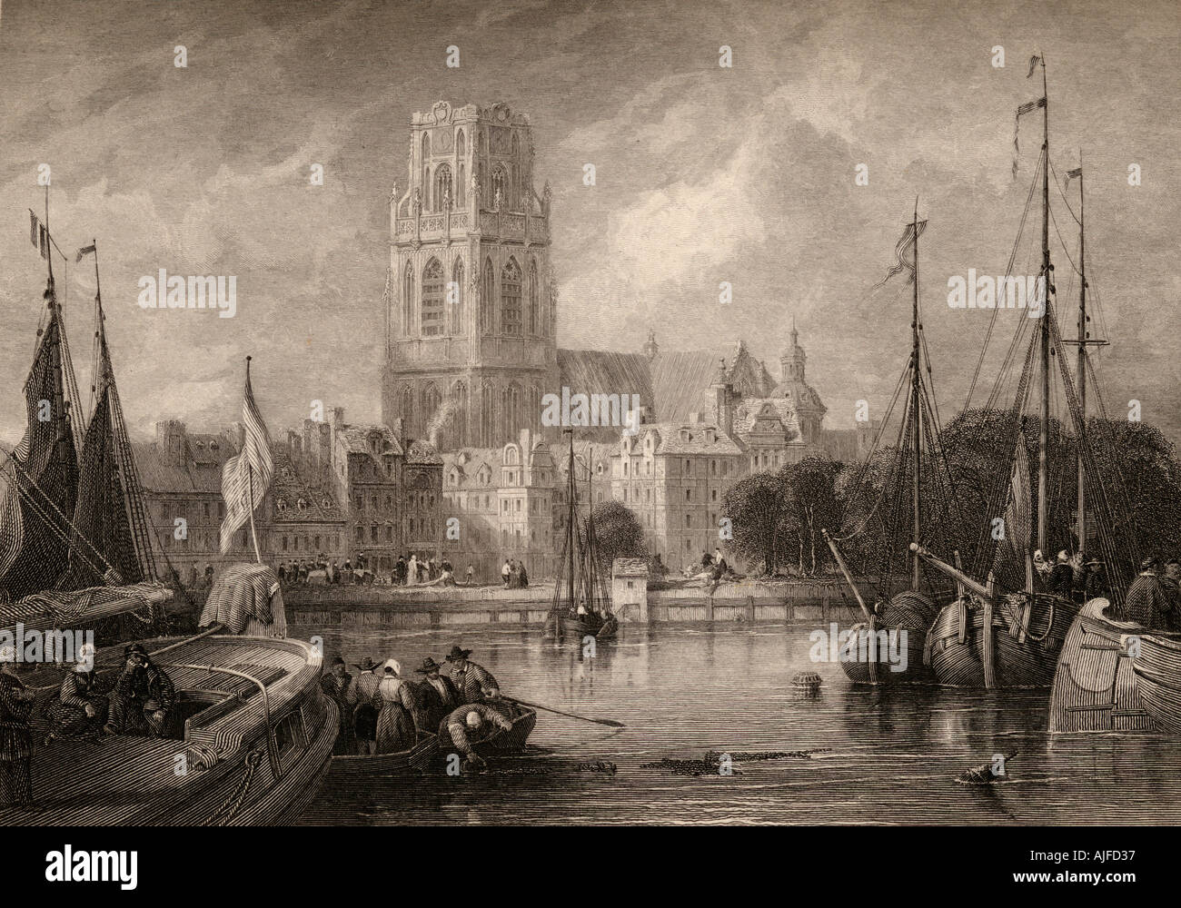Grote di Sint-Laurenskerk o la chiesa di San Lorenzo, Rotterdam, Olanda nel XIX secolo. Foto Stock
