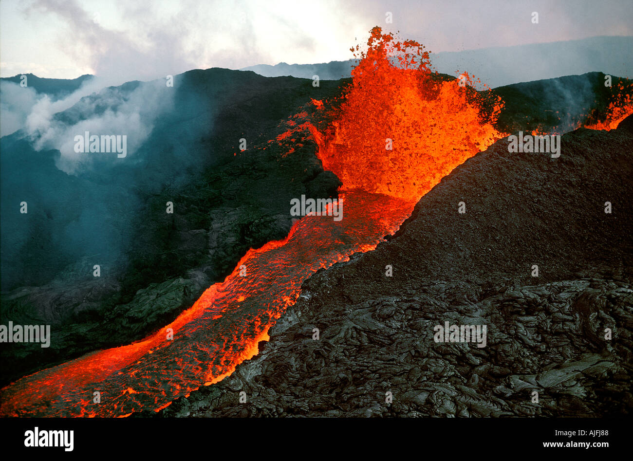 Mauna Loa eruzione Big Island delle Hawaii Foto Stock