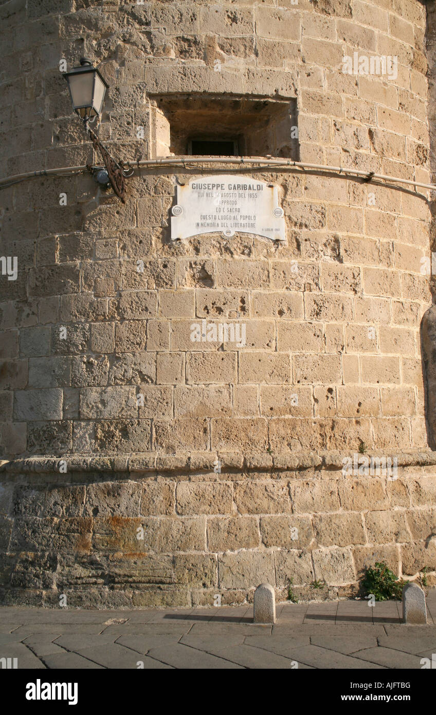 Targa dedicata a Giuseppe Garibaldi a Alghero, Sardegna, Italia Foto Stock