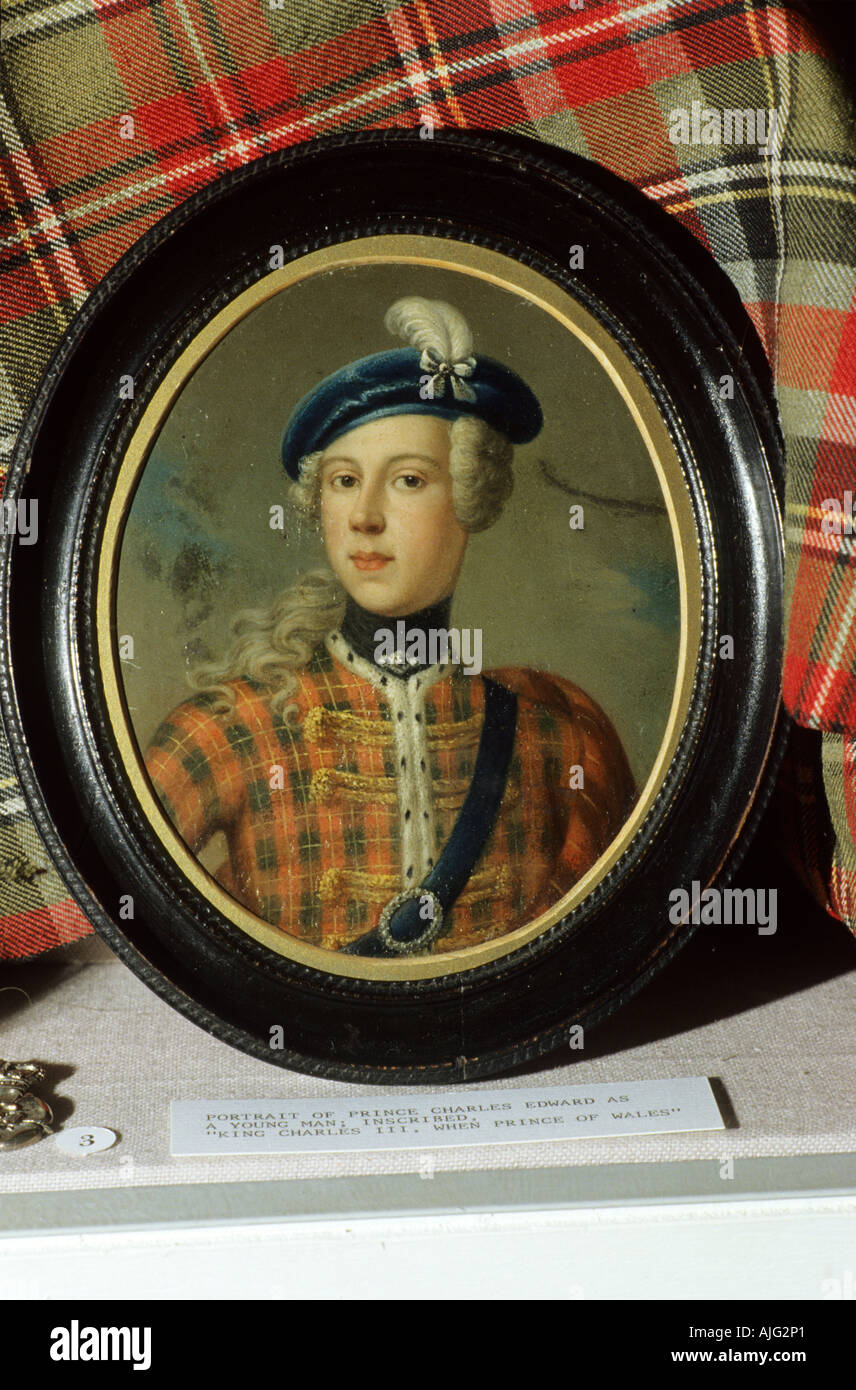 Bonnie Prince Charlie ritratto in miniatura Museo di Inverness, Scotland, Regno Unito, Culloden, giovane pretendente, Stuart, Stewart, famoso drun Foto Stock