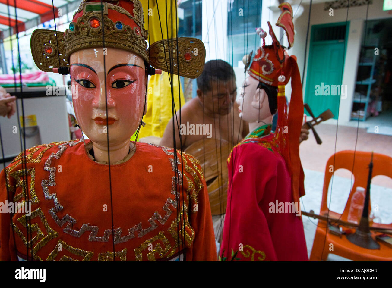 Cinese in legno operistico spettacolo di marionette di Singapore di prestazioni Foto Stock