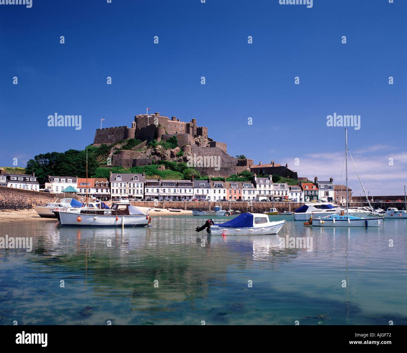 Monte Castello Orgueil, Gorey, Jersey, Isole del Canale, REGNO UNITO Foto Stock