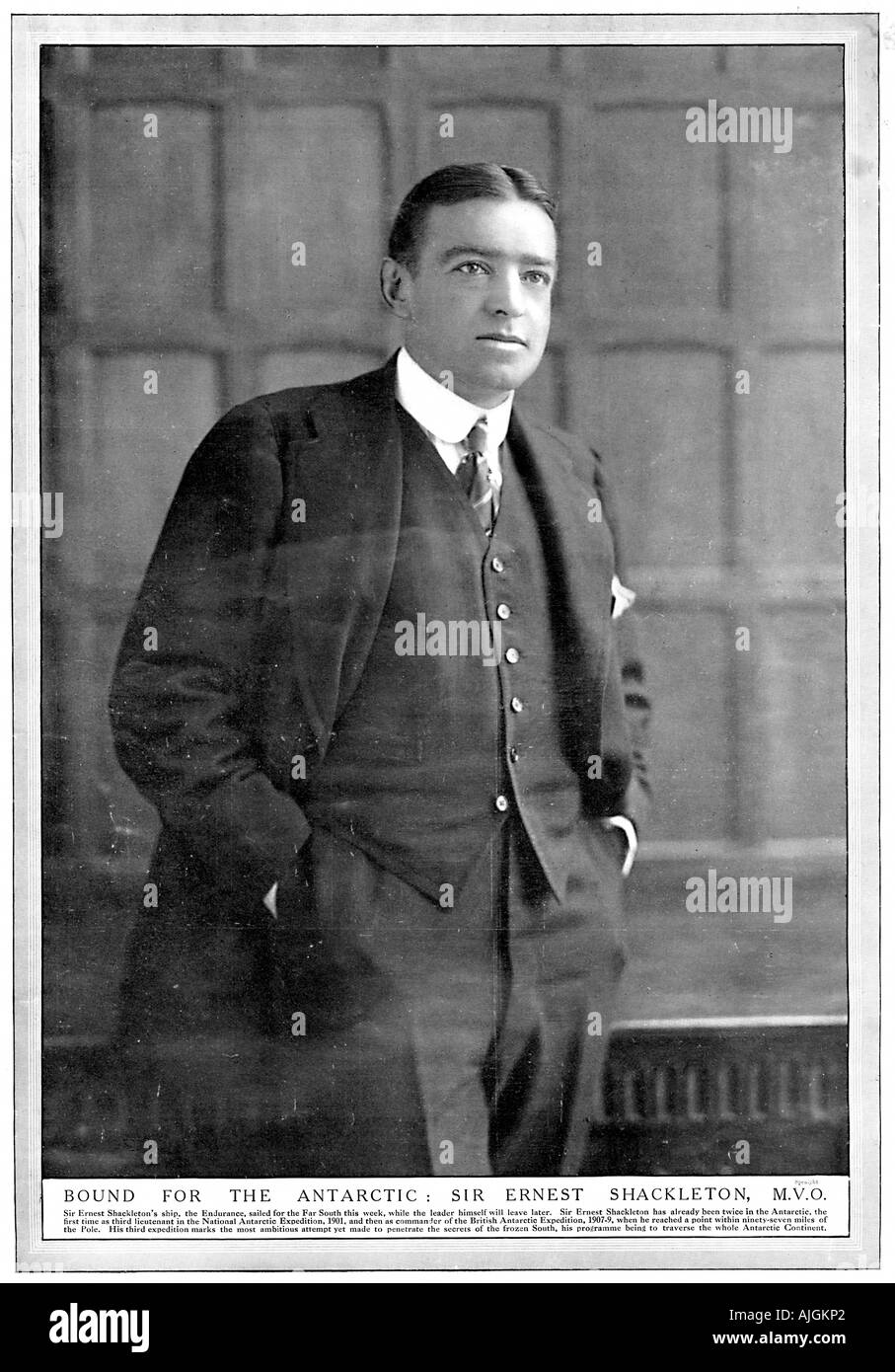 Ernest Shackleton, 1914 ritratto dell'Antartico explorer appena prima il suo terzo e più noto expedition Sud Foto Stock