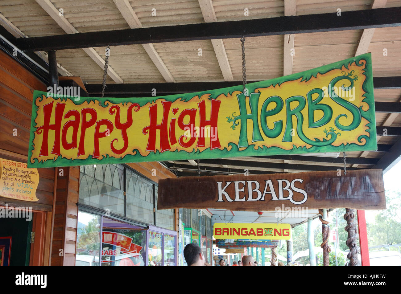 Felice alte erbe erbe alternativa shop Nimbin NSW Foto Stock