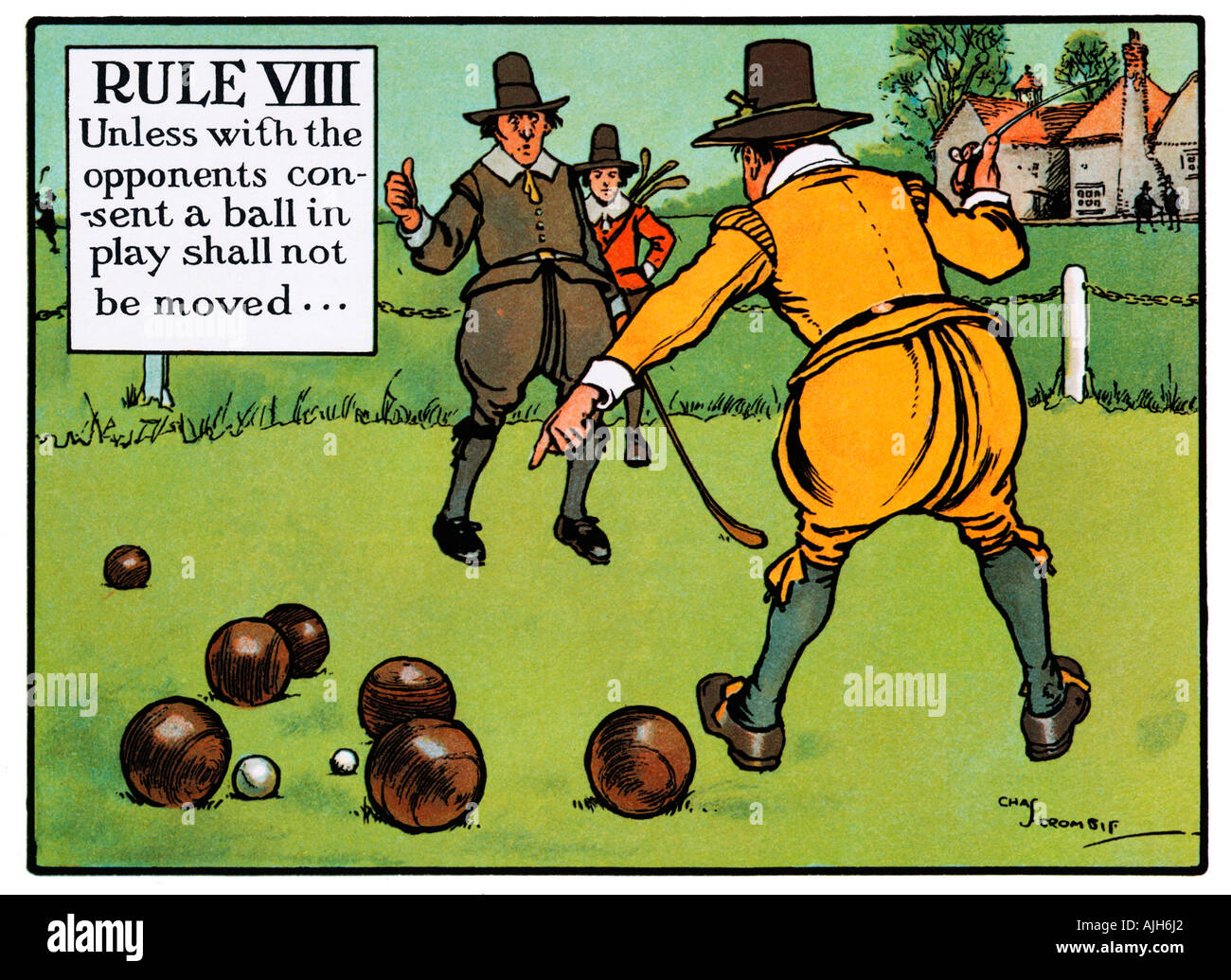 Chas Crombies Regole del Golf VIII del 1905 Perrier serie se non con il consenso degli avversari una palla in gioco non deve essere spostata Foto Stock